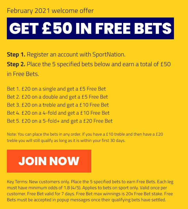 sportnation limited stake with free bet