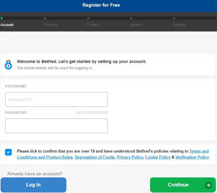 Betfred registration form
