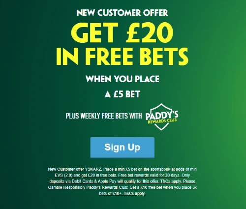 paddy power welcome bonus for sports in uk
